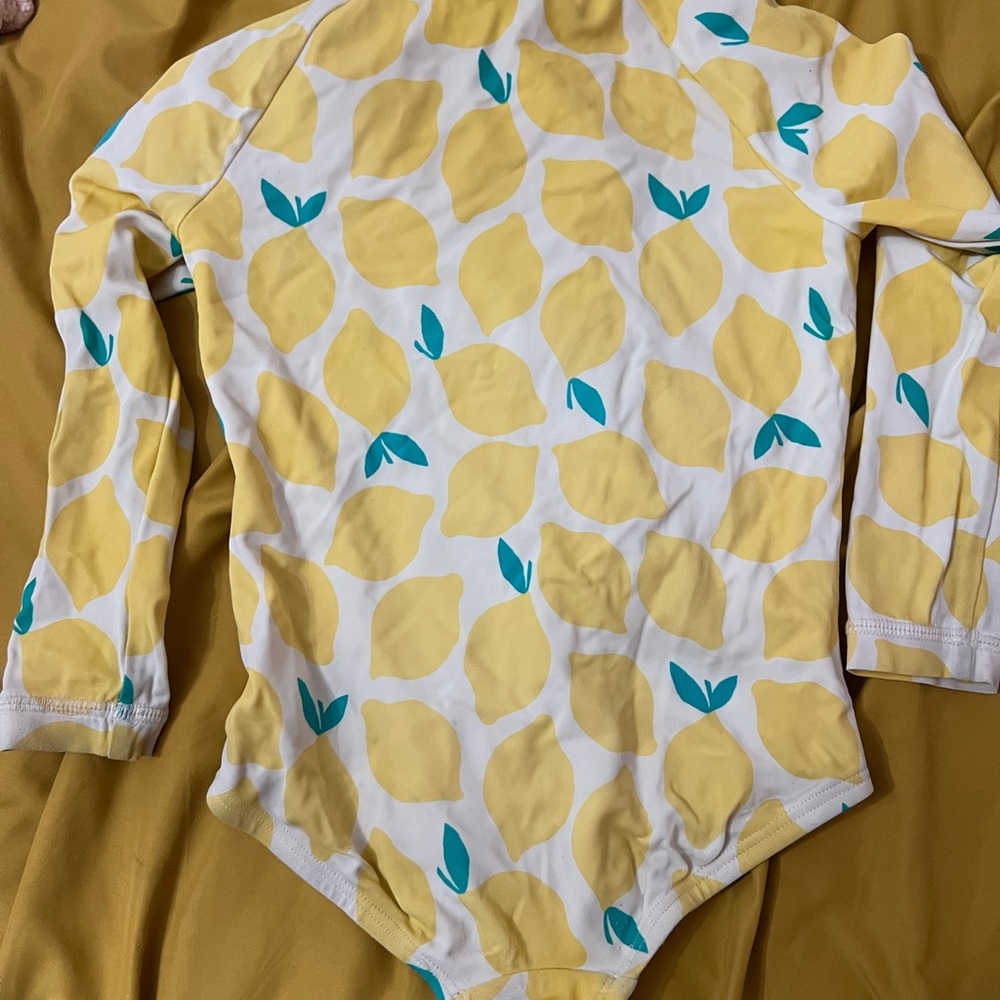 Hanna Anderson Yellow Lemon Print Long Sleeve bathing suit